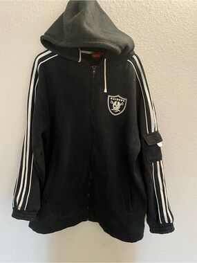 Oakland Raiders Black Vegas Hoodie White Stripes VTG Korea Mono Clothing 90s XXL